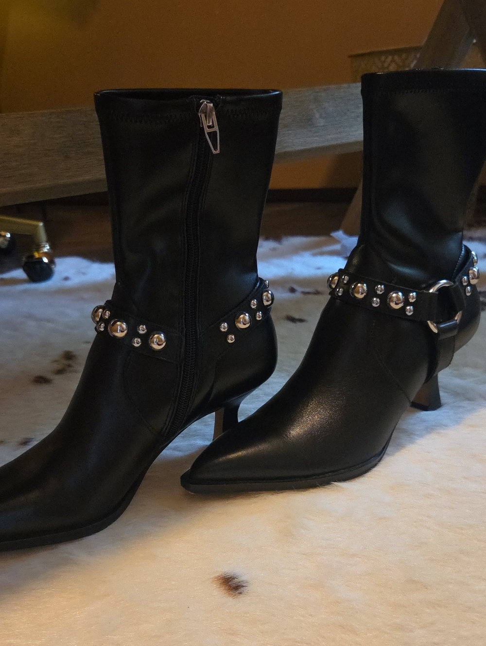 Dolce Vita Black Pointed-Toe Studded Ankle Boots